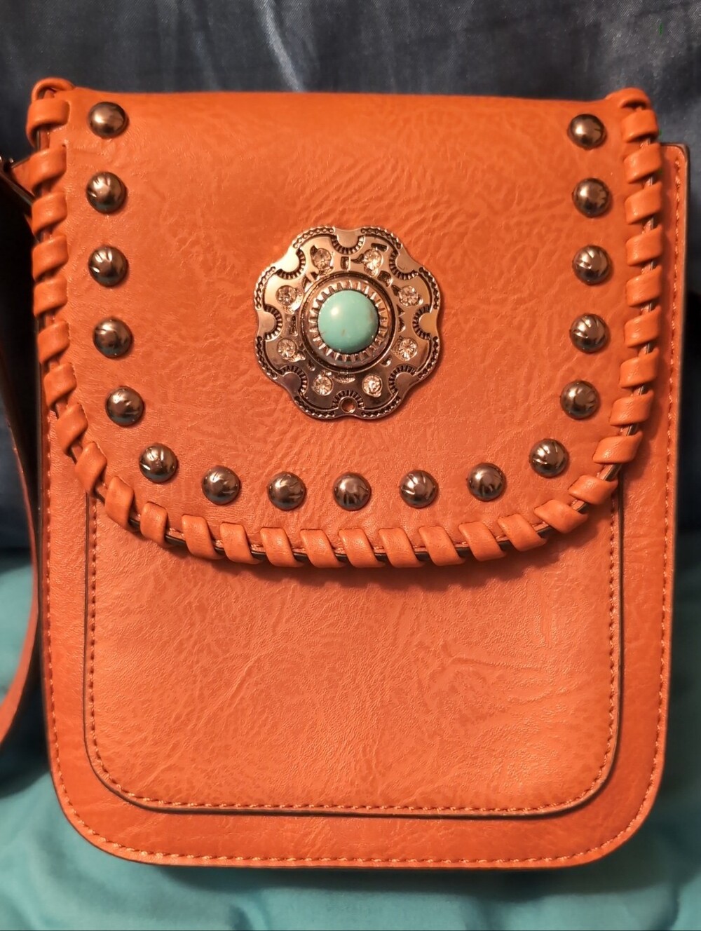 Women’s Western Studded Crossbody Bag with Turquoise Accent